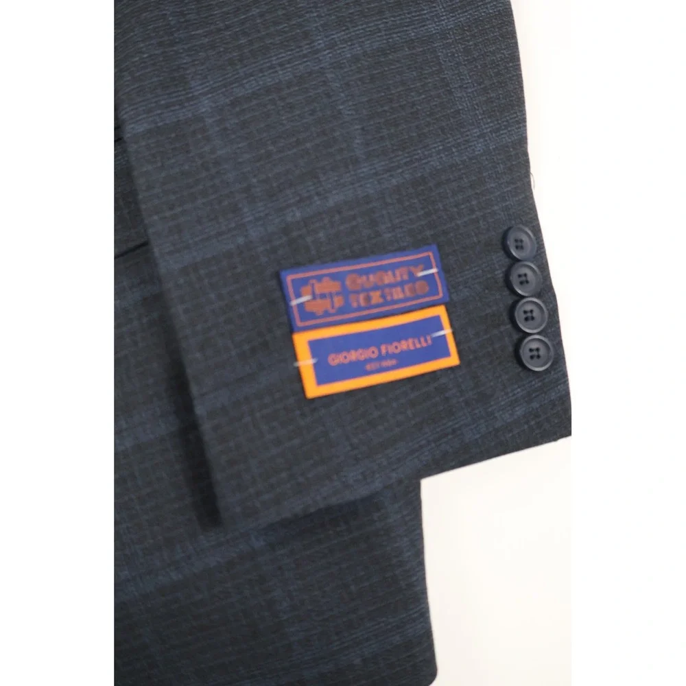 Giorgio Fiorelli Suit Set Navy Plaid 2BT Vent Nopleat 46/40 New